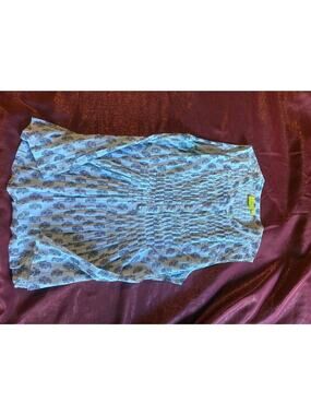 Womens Sleeveless Smocked Waist Tunic Top Button Front Blue Floral Lightweight